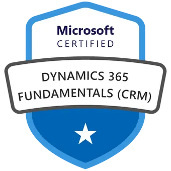 Certified Microsoft Dynamics 365 Customer Engagement Apps Fundamentals badge achieved after attending the MB-910 Course and Exam