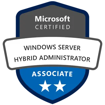 Certifierad Microsoft Windows Server Hybrid Advanced Services-märke uppnådd efter att ha deltagit i AZ-801-kursen och provet
