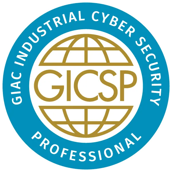 GIAC Global Industrial Cyber Security badge achieved after attending the GICSP Course and Certification