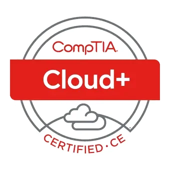 Certified CompTIA Cloud+ badge achieved after attending the Cloud+ Course and Exam