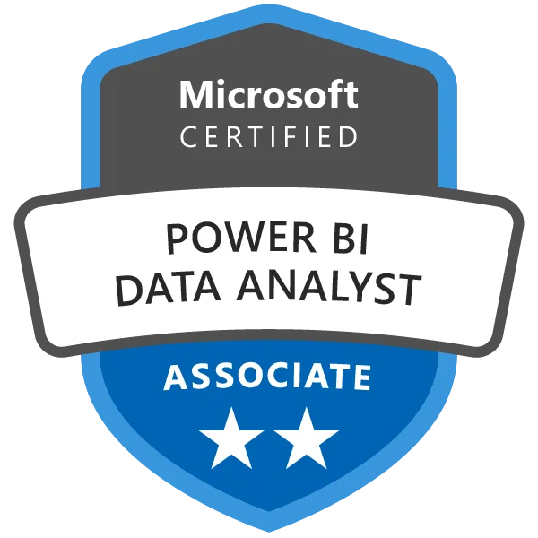 Microsoft Power BI Data Analyst certificeringsbadge opnået efter deltagelse på PL-300 Kursus