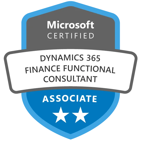 Dynamics 365 Finance Functional Consultant Associate sertifiseringsbadge oppnådd etter deltakelse på MB-310 Kurs