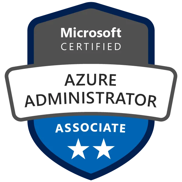 Azure Administrator Associate certification Badge achieved after the AZ 104 Microsoft Certified Azure Administrator course