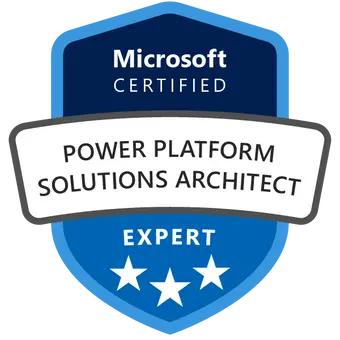 Certificeret Microsoft Dynamics 365 Power Platform Solutions Architect badge opnået efter deltagelse i PL-600 kursus og eksamen