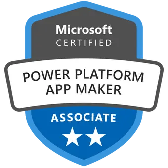 Certifierad Microsoft Dynamics 365 Power Platform App Maker-märke uppnådd efter att ha deltagit i PL-100-kursen och provet