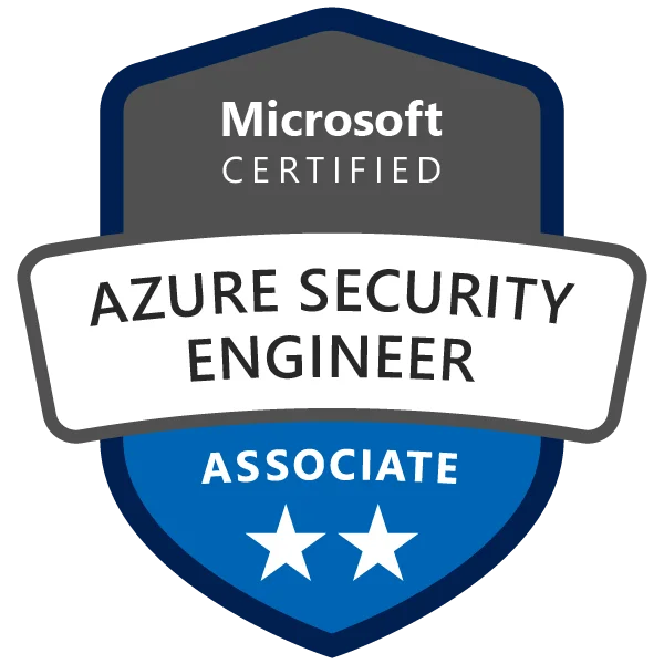Azure Security Engineer sertifiseringsbadge oppnådd etter deltakelse på AZ-500 Kurs