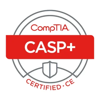 Certificeret CompTIA Advanced Security Practitioner-badge opnået efter at have deltaget i CASP-kurset og -eksamenen