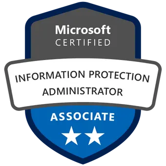 Certificeret Microsoft Information Protection-badge opnået efter deltagelse i SC-400-kurset og eksamen