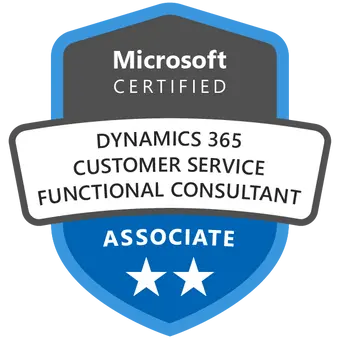 Certificeret Microsoft Dynamics 365 Customer Service badge opnået efter deltagelse i MB-230 kursus og eksamen