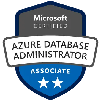 Certificeret Microsoft Azure database administrator badge opnået efter deltagelse i DP-300 kursus og eksamen