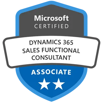 Certificeret Microsoft Dynamics 365 Sales badge opnået efter deltagelse i MB-210 kursus og eksamen