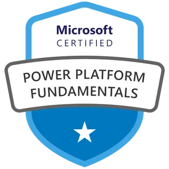 Sertifisert Microsoft Power Platform Fundamentals-merke oppnådd etter å ha deltatt på PL-900 kurs og eksamen